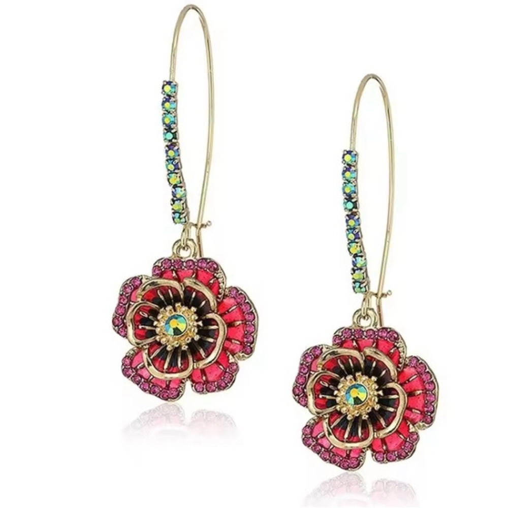 NEW GOLD FESTIVE BOHEMIAN COLORFUL FLORAL CRYSTAL EARRINGS